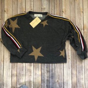 NWT Vintage Havana Crop Stripe Sleeve Star Top S